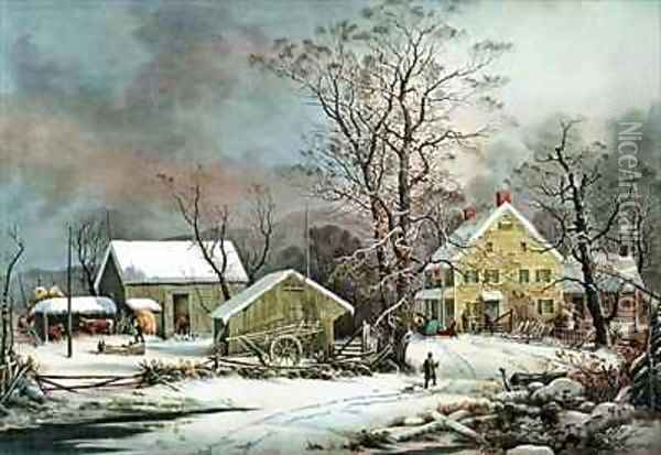 Winter in the Country A Cold Morning New England Oil Painting - Currier