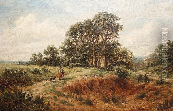 A Girl And Her Dog On A Country Path Oil Painting - Edmund Morison Wimperis