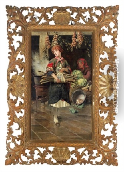 Italienisches Madchen Am Gemusemarkt Oil Painting - Franz Leo Ruben