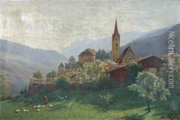 Black Forest Village Landscape Oil Painting - Hermann Petzet