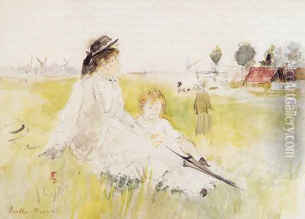 Girl And Child On The Grass Oil Painting - Berthe Morisot