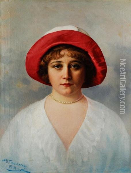 Damenportrait Mit Rotem Hut Oil Painting - Ivan Parkhomenko