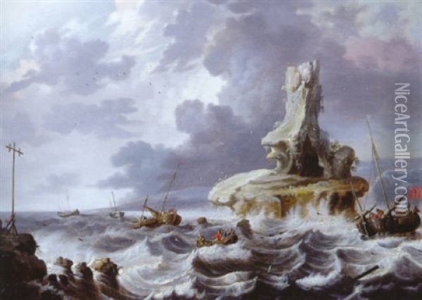 Marine Par Temps Agite Oil Painting - Cornelis Mahu