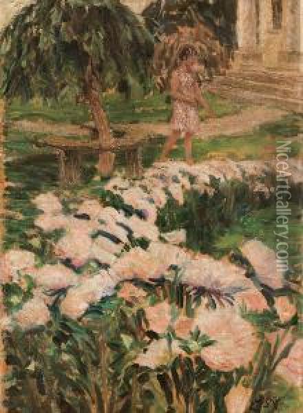 Summer In The Garden Oil Painting - Ludwik Misky