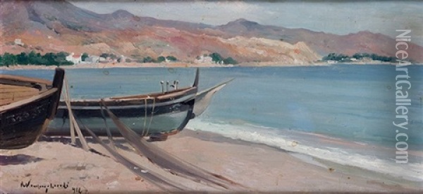 Barcas De Pesca En La Playa Oil Painting - Ricardo Verdugo Landi