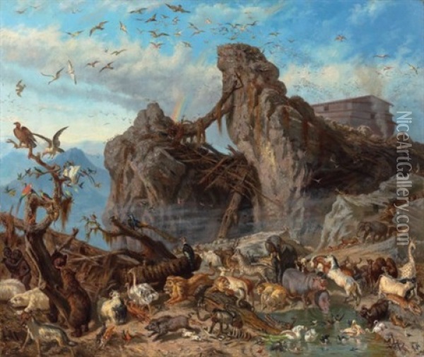 After The Flood: The Exit Of The Animals From The Ark Oil Painting - Filippo Palizzi
