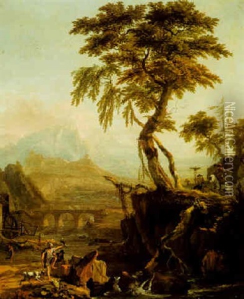 Landscape With A Fisherman And A Falconer Oil Painting - Abraham Danielsz Hondius