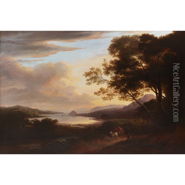 Dumbarton Rock On The Clyde Oil Painting - Alexander Nasmyth