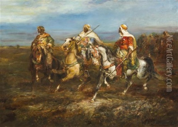 Soldiers On Horseback Oil Painting - Adolf Schreyer