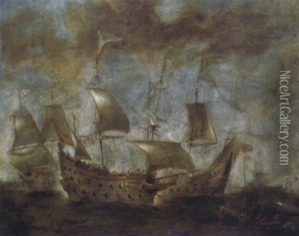 Seegefecht Zwischen Spanischen Oder Englischen Kriegsschiffen Und Einem Piratenschiff Oil Painting - Aert Anthonisz