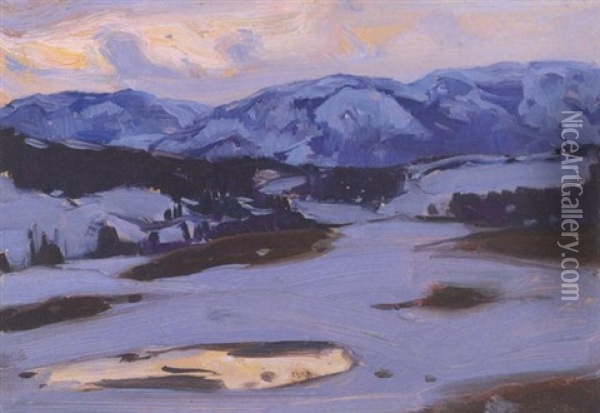 Sunset In The Hills Of Baie St. Paul Oil Painting - Clarence Alphonse Gagnon