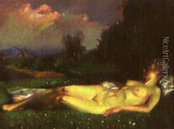 Weiblicher Akt Auf Der Wiese Oil Painting - Theodor Baierl