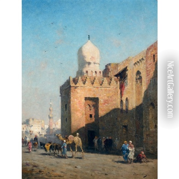 Devant La Mosquee Au Caire Oil Painting - Narcisse Berchere