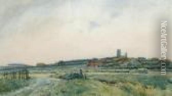 Blakeney Church From Cley Oil Painting - Frederick George Cotman