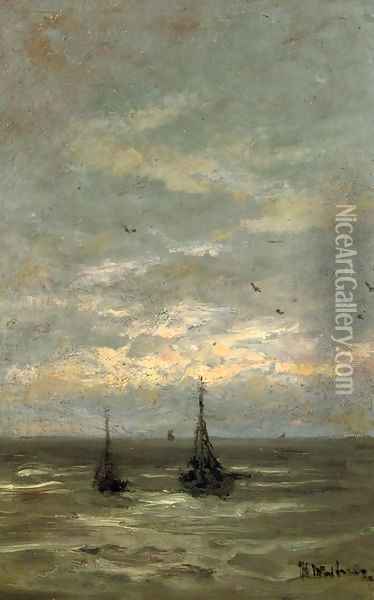 Sunset over the North Sea Oil Painting - Hendrik Willem Mesdag