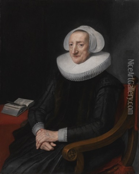 Portrait Of A Lady, Aged 78, Three-quarter Length, Seated, With Ruff And Bonnet Oil Painting - Michiel Janszoon van Mierevelt