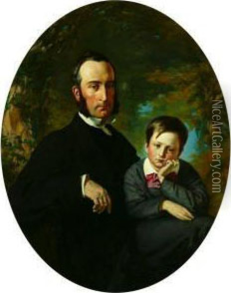 Thomas Hopewell With His Son, Timothy Oil Painting - Frank Buchser