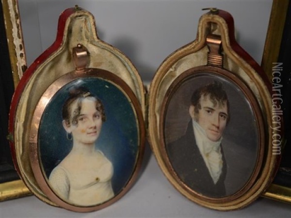 Portrait Miniatures (pair) Oil Painting - William M.S. Doyle