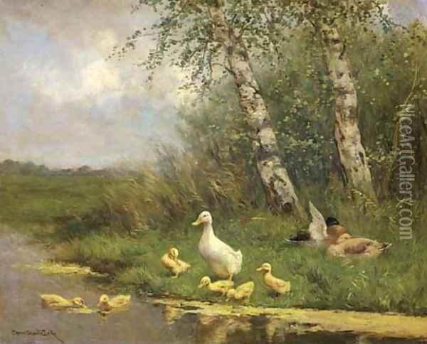 Ducks by a river Oil Painting - David Adolf Constant Artz