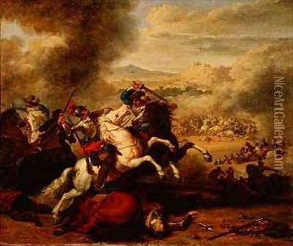 Cavaliers in Combat Oil Painting - Benigne Gagnereaux