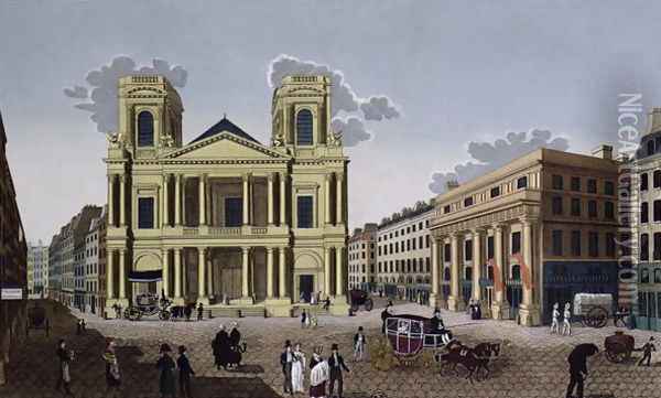 The Porch of the Church of Saint Eustache, c.1815-20 Oil Painting - Pierre Courvoisier