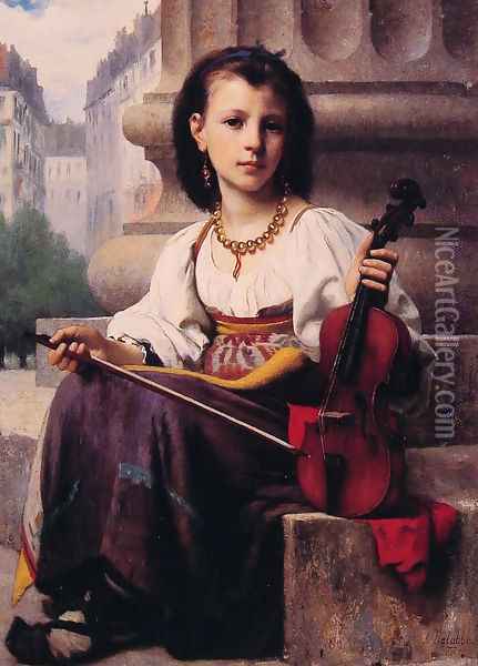 The Young Musician Oil Painting - Francois Alfred Delobbe
