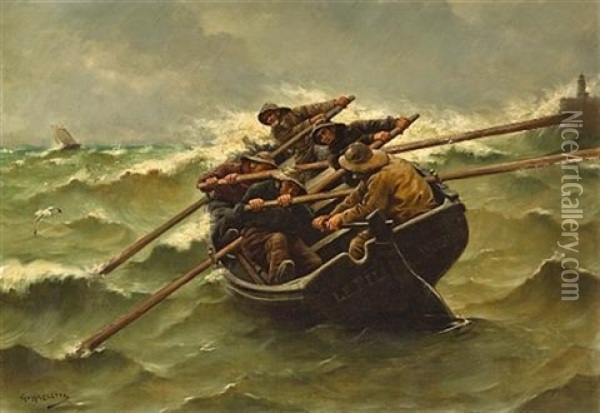 Rough Waters Oil Painting - Georges Jean Marie Haquette