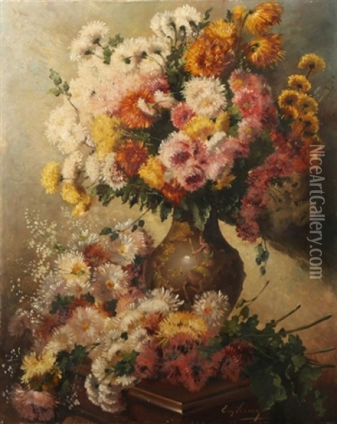 Bouquet De Dahlias Oil Painting - Emile Vernon