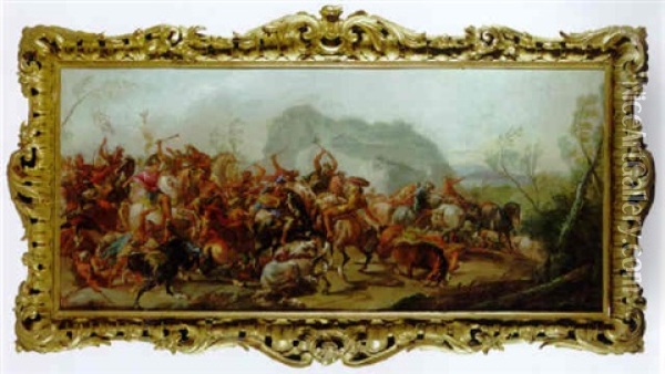 A Classical Cavalry Battle With A Roman Emperor Oil Painting - Charles Parrocel