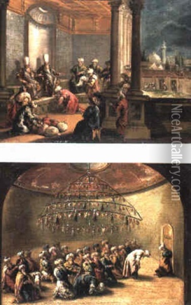 A Sultan Receiving Tribute Oil Painting - Giovanni Antonio Guardi