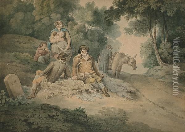 Travellers Resting By The Roadside Oil Painting - Richard Westall
