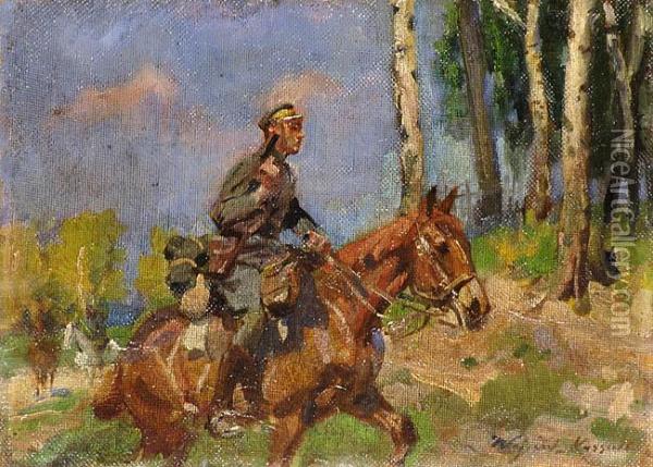 Patrol Ulanow Oil Painting - Wojciech Von Kossak