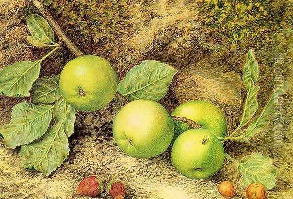 Still Life with Fruit and Fly 1873 Oil Painting - John William Hill