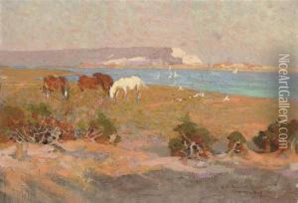 Horses By The Sea Oil Painting - Frederick Hall