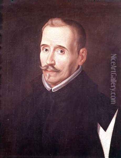 Portrait of Lope Felix de Vega Carpio (1562-1635) Oil Painting - Eugenio Caxes (Caxesi or Caxete)