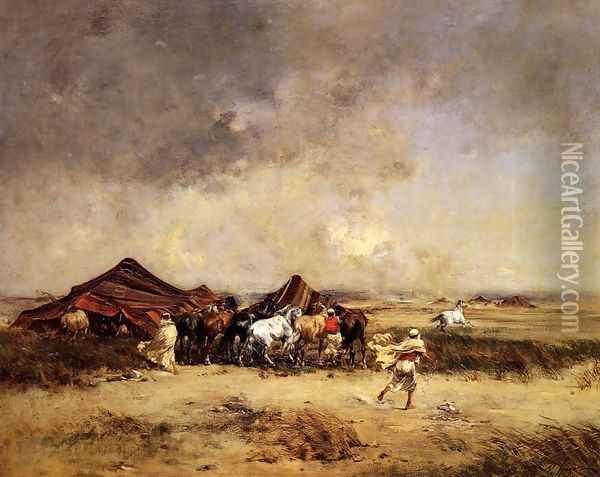 Arab Encampment Oil Painting - Victor Pierre Huguet
