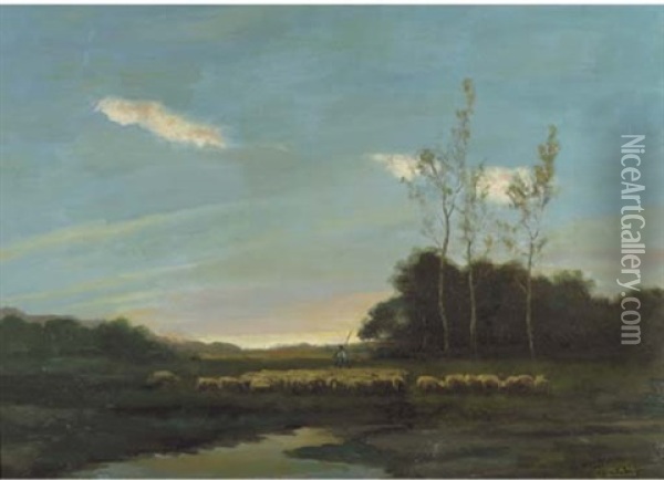 The Heath At Sunset Oil Painting - Francois Pieter ter Meulen