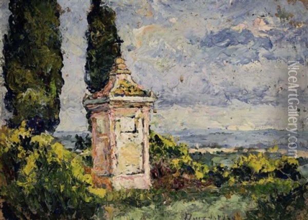 Bluhende Sudfranzosische Landschaft Mit Kleiner Kapelle Oil Painting - Edouard Ducros