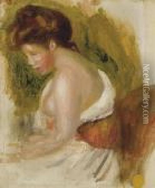 Jeune Fille Au Sein Decouvert Oil Painting - Pierre Auguste Renoir