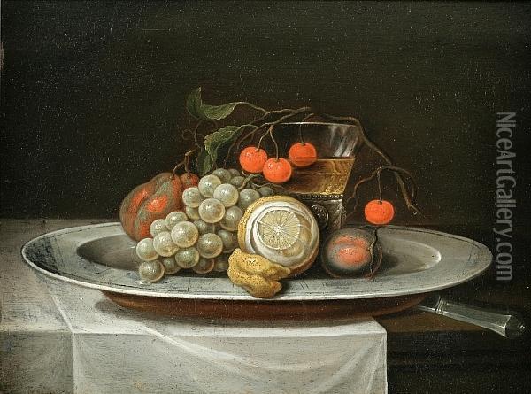 Still Life With Fruit On A Plate Oil Painting - Jacob Fopsen van Es