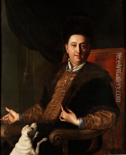 Portrait Eines Adeligen Herrn Mit Weissem Hundchen Oil Painting - Salomone Adler