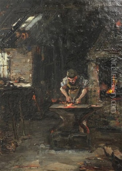 The Blacksmith's Forge Oil Painting - Hannah Clarke Preston MacGoun