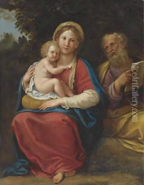 Holy Family In A Landscape Oil Painting - Francesco Albani