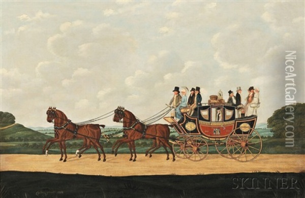 Messrs. J. Moseley & T. Fuller's London-eastbourne Coach Oil Painting - John Cordrey