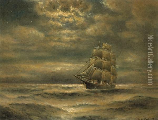 Clipper Ship In The Moonlight Oil Painting - William Alexander Coulter