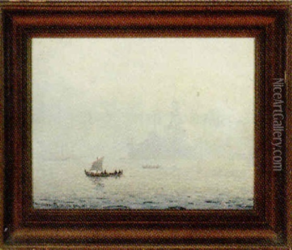 Marine Med Skibe Pa Stille Vand, Gravejr Oil Painting - Christian Benjamin Olsen