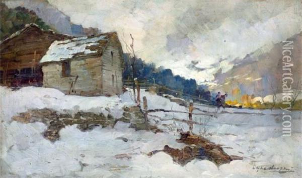 Neve In Val D'aosta Oil Painting - Cesare Gheduzzi
