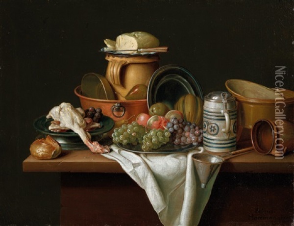 A Kitchen Still Life With Dishes Oil Painting - Pieter Jacob Horemans