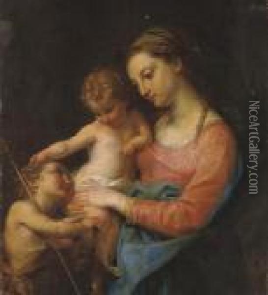 The Madonna And Child With The Infant Saint John The Baptist Oil Painting - Pompeo Gerolamo Batoni