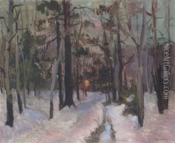 Sunset In The Forest Oil Painting - Georgi Alexandrovich Lapchine